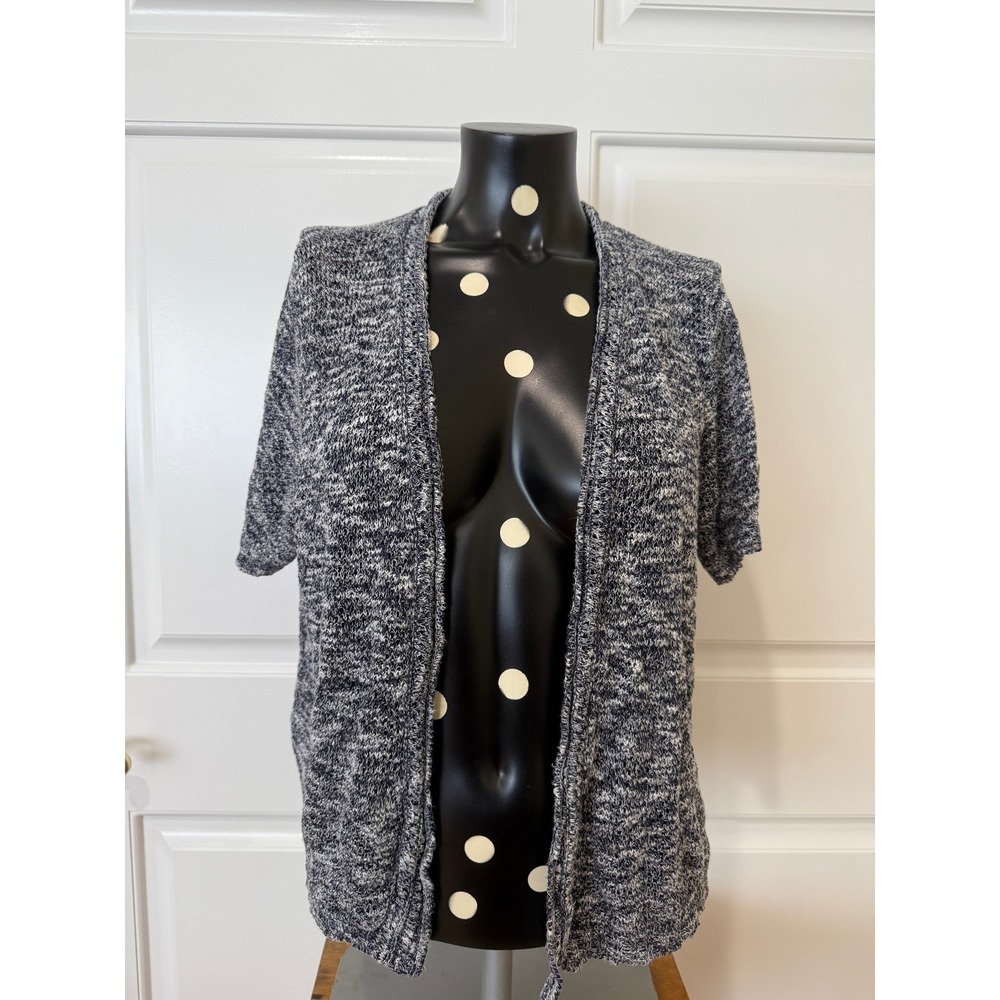 Faded Glory Womens XXL Navy Blue White Marled Short Sleeve Open Front Cardigan
